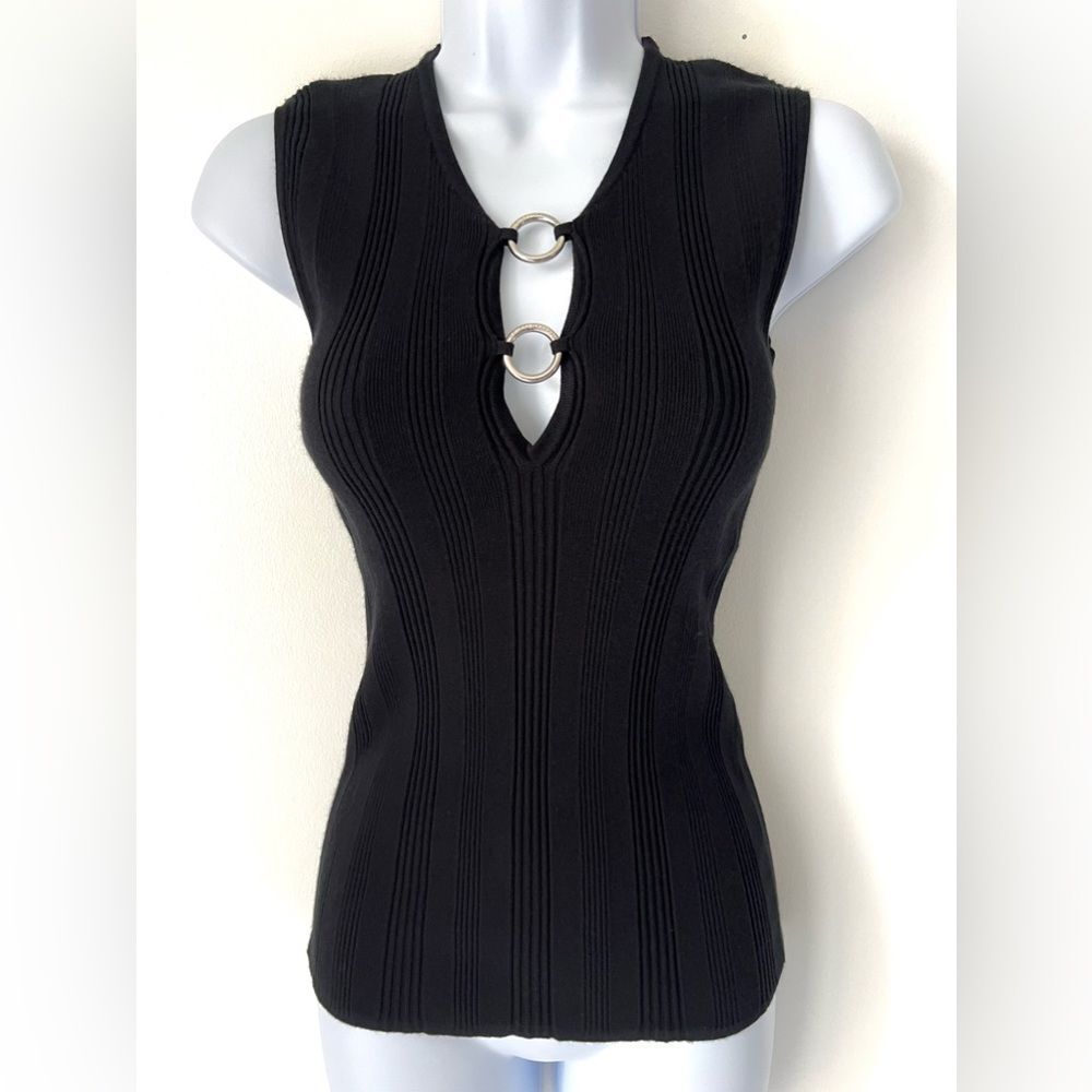 DOLCE & GABBANA Black Sleeveless Top with Ring Detail Size Small